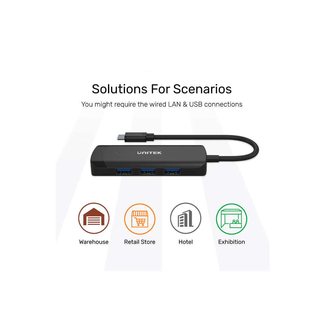 Unitek uHUB Q4+ 4-in-1 Powered USB-C Ethernet Hub in Qatar Unitek uHUB Q4+ 4-in-1 Powered USB-C Ethernet Hub in Qatar